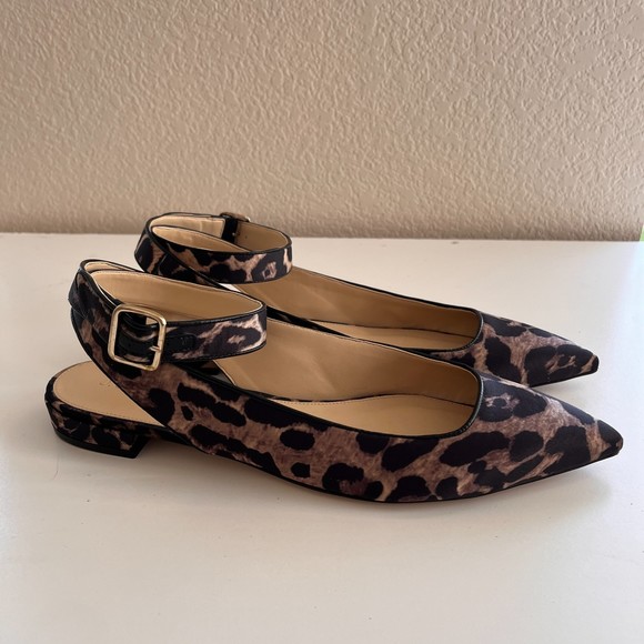 J. Crew Leopard Print Slingback Ankle Wrap Flats Sz 12, added gripping pads.